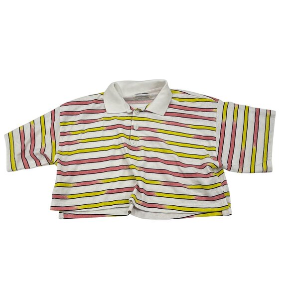 Urban Outfitters Cropped‎ Polo Shirt Striped Pink Yellow White Size Small NWT - Picture 1 of 8